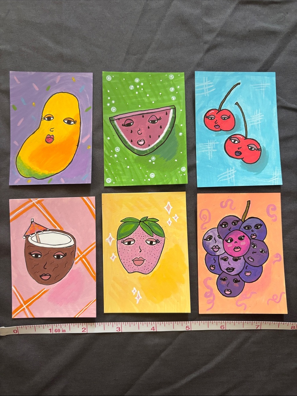Cutie Fruity ACEO series artist trading cards 2.5” x 3.5” set of 6